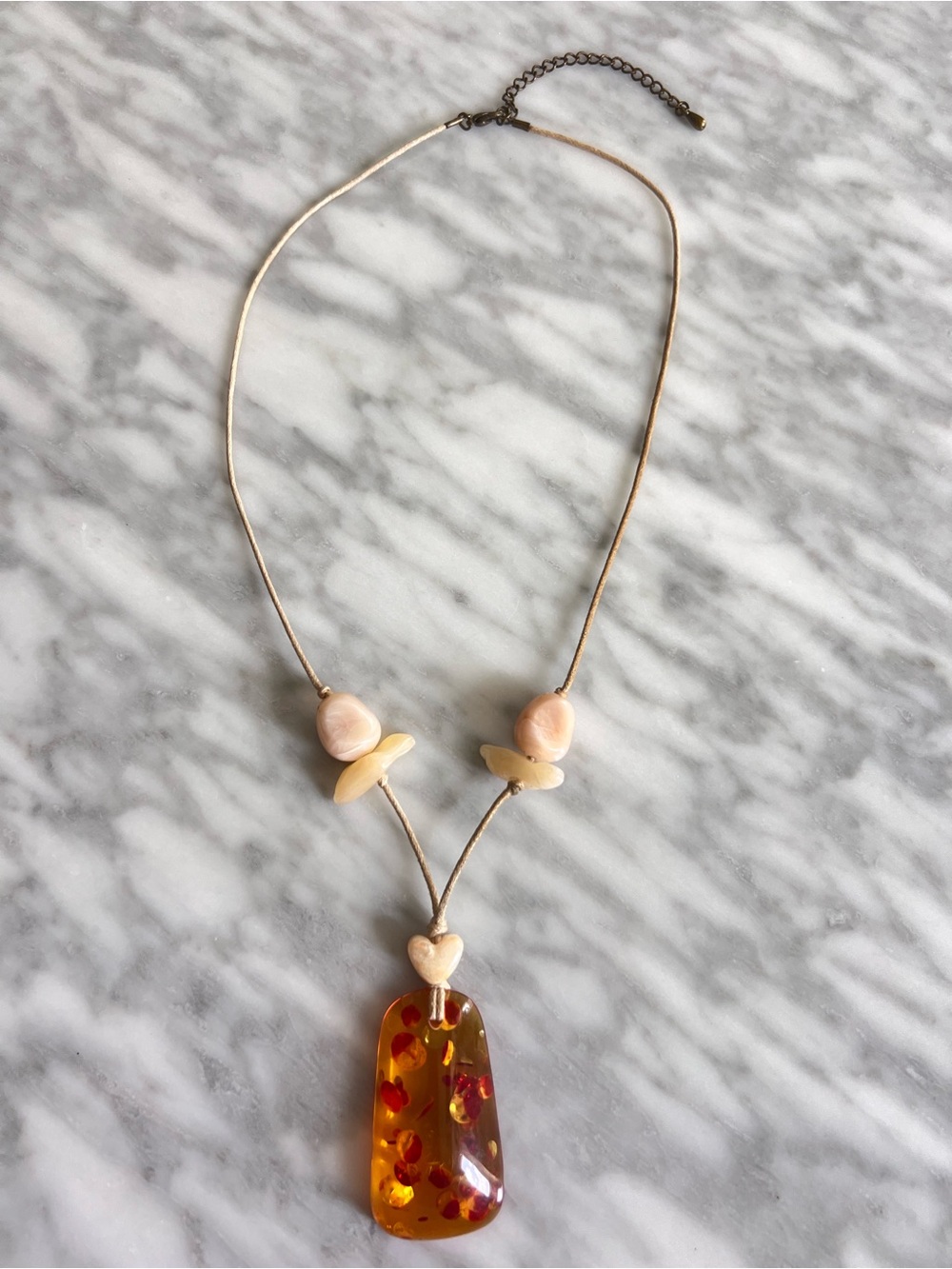 Amber Acrylic Pendant Necklace with Gladd Beads